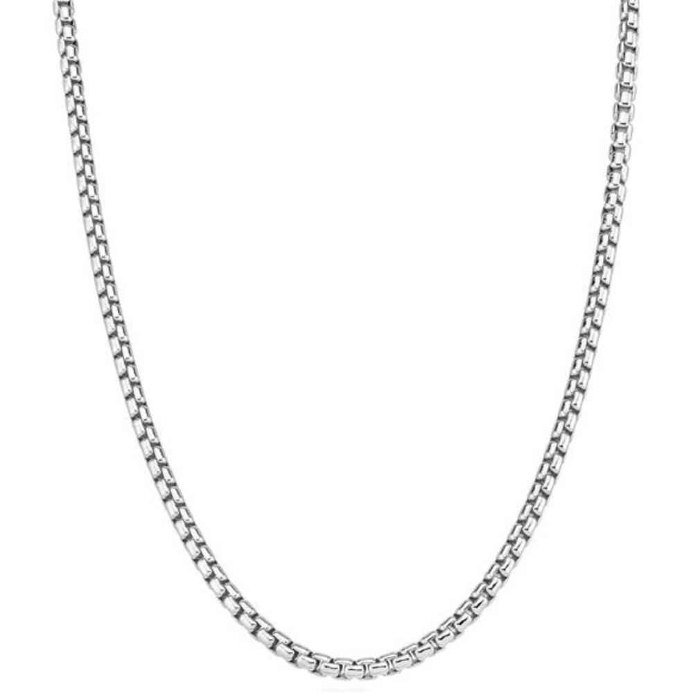 925 Sterling Silver Italian 3.5mm Square Link Round Box Chain Necklace for Women